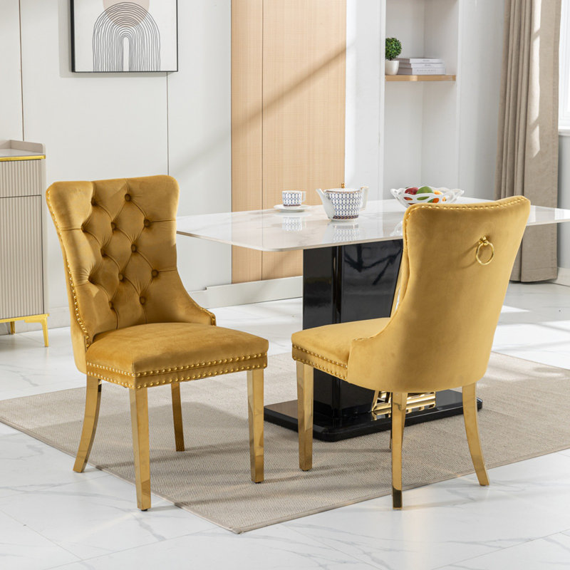 House of Hampton Velvet Upholstered Dining Chair Set of 2 Wayfair